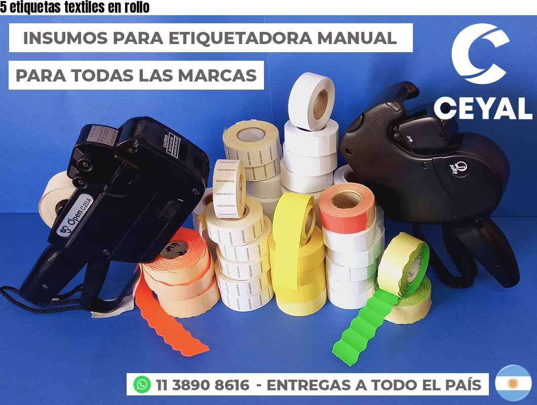 5 etiquetas textiles en rollo