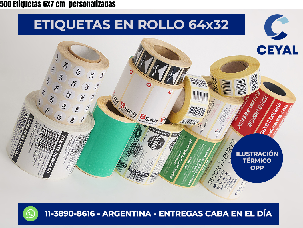 500 Etiquetas 6×7 cm  personalizadas