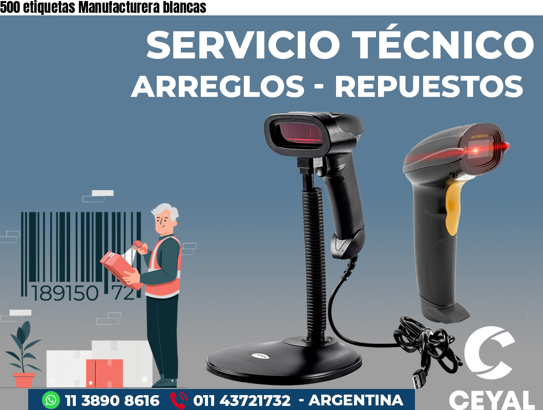 500 etiquetas Manufacturera blancas
