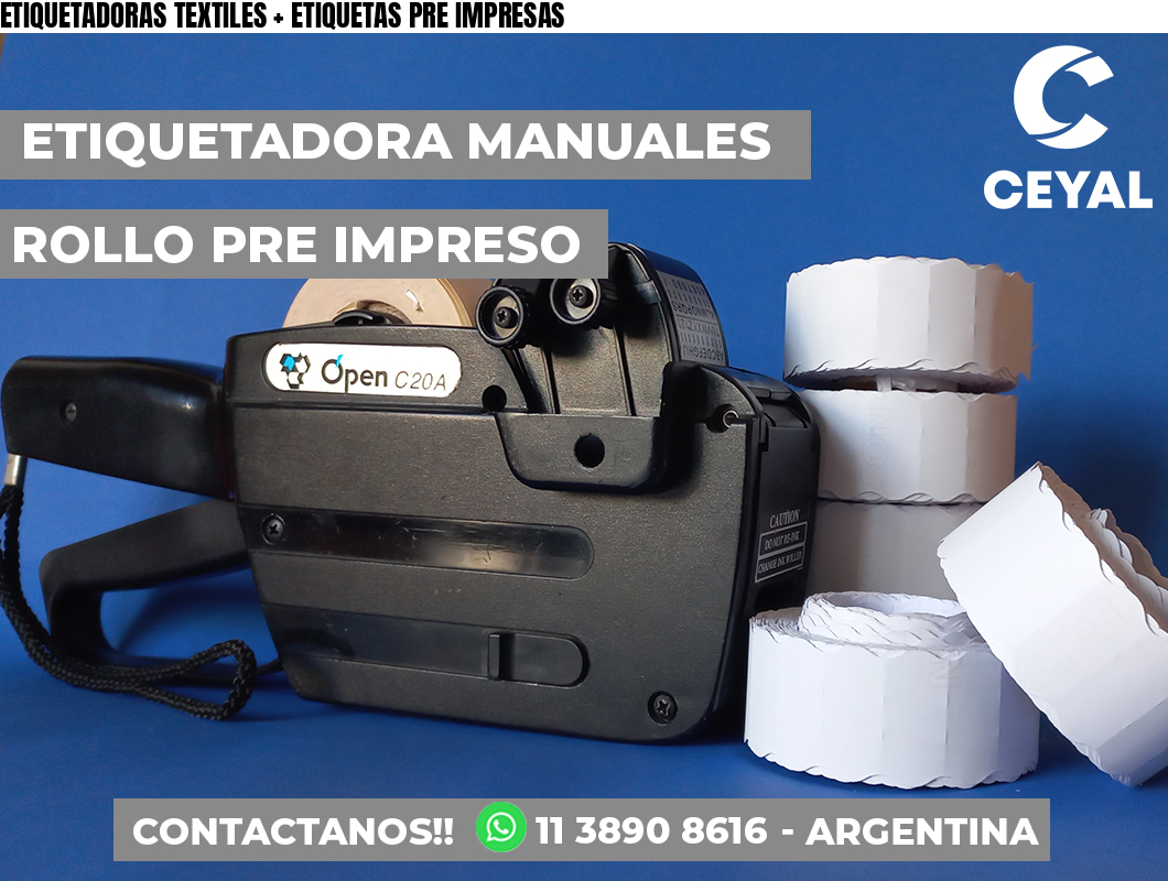 ETIQUETADORAS TEXTILES + ETIQUETAS PRE IMPRESAS