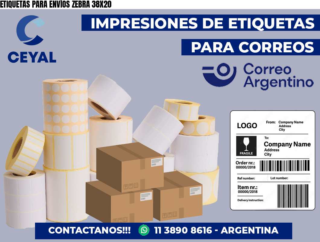 ETIQUETAS PARA ENVÍOS ZEBRA 38X20