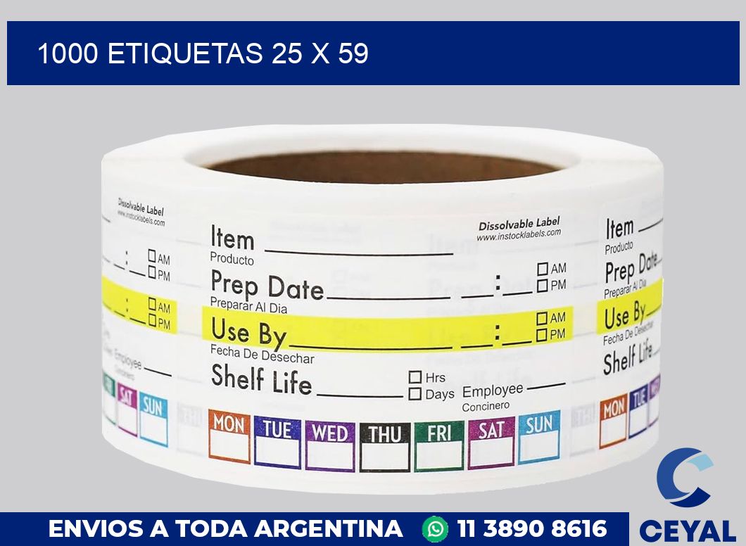 1000 etiquetas 25 x 59