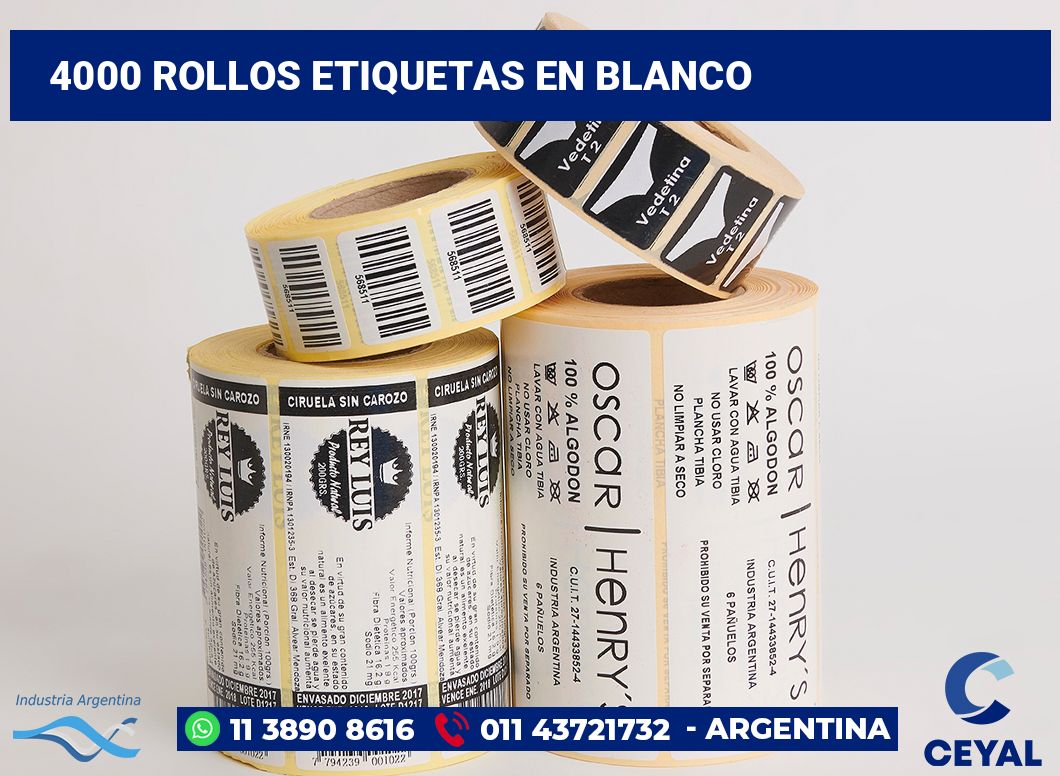 4000 Rollos etiquetas en blanco