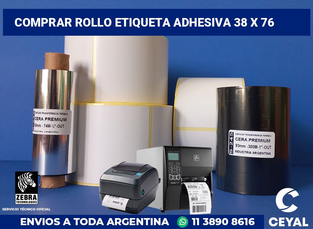 Comprar rollo etiqueta adhesiva 38 x 76