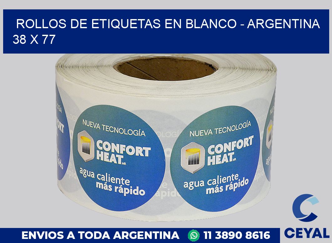 Rollos de etiquetas en blanco – Argentina 38 x 77