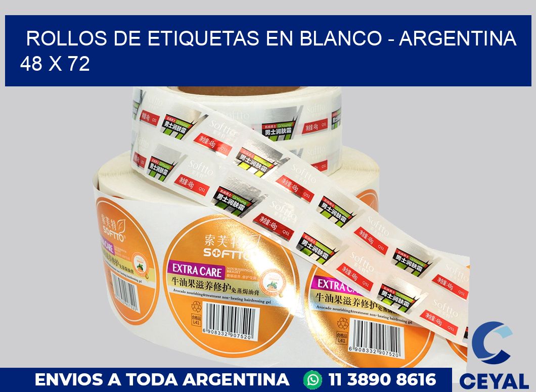 Rollos de etiquetas en blanco – Argentina 48 x 72