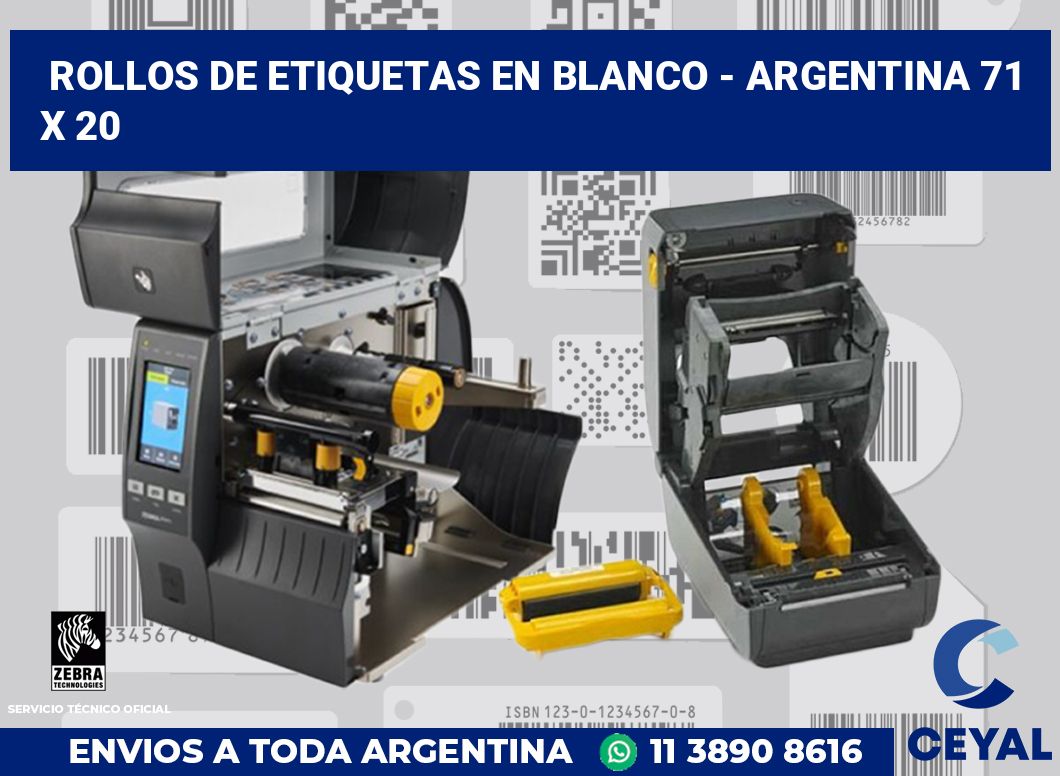 Rollos de etiquetas en blanco - Argentina 71 x 20