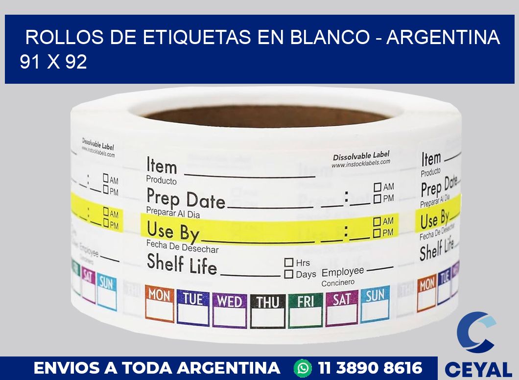 Rollos de etiquetas en blanco – Argentina 91 x 92