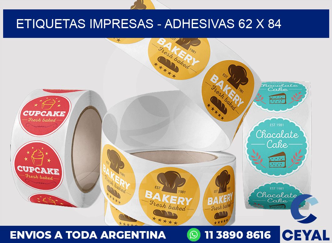 etiquetas impresas - Adhesivas 62 x 84