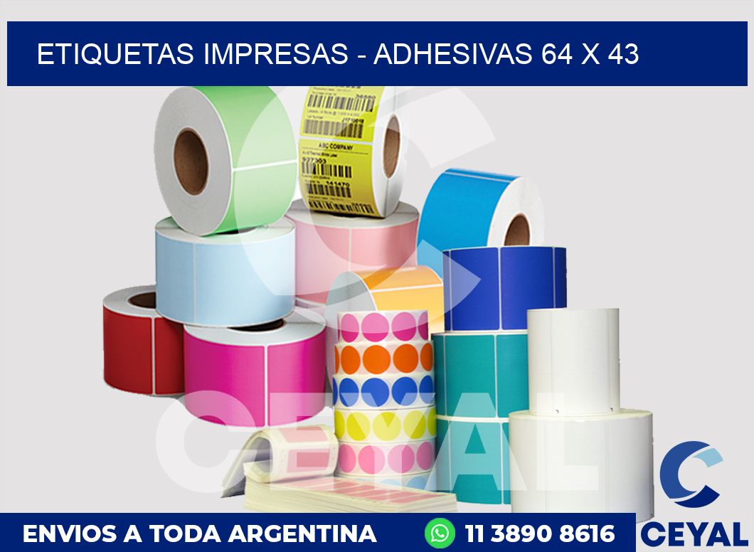 etiquetas impresas - Adhesivas 64 x 43