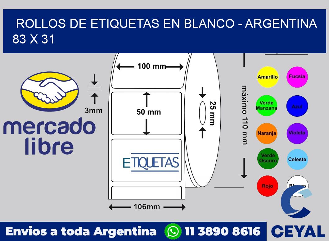 Rollos de etiquetas en blanco - Argentina 83 x 31