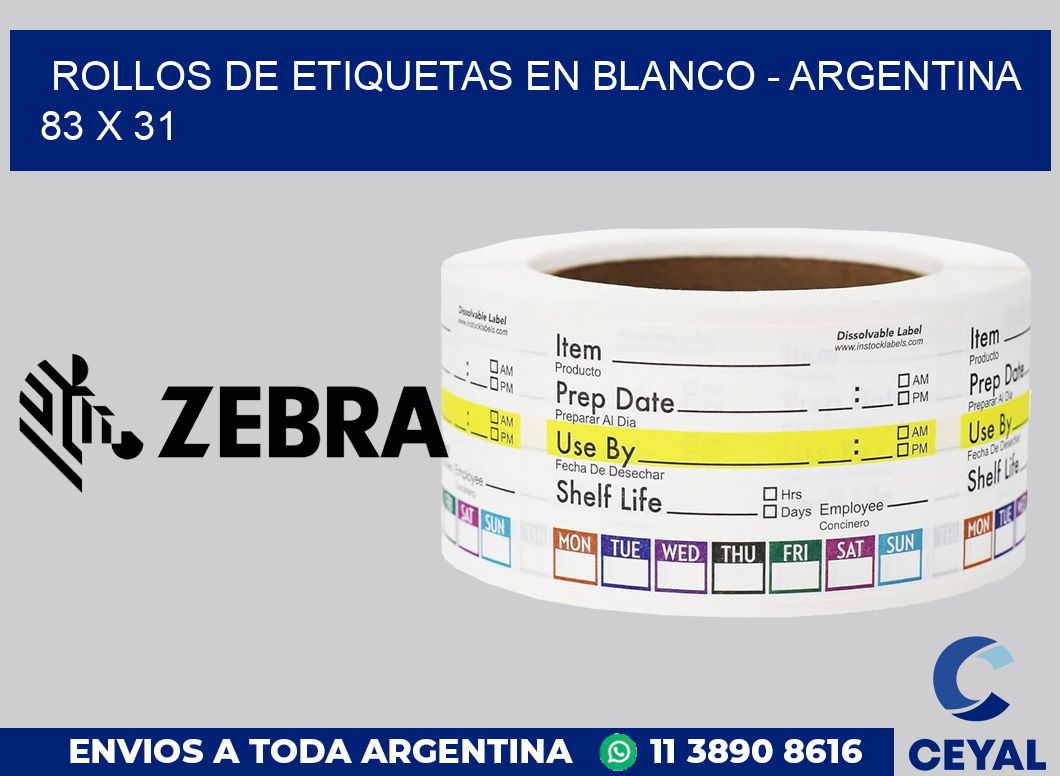 Rollos de etiquetas en blanco - Argentina 83 x 31