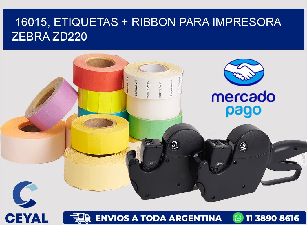 16015, etiquetas + ribbon para impresora zebra zd220