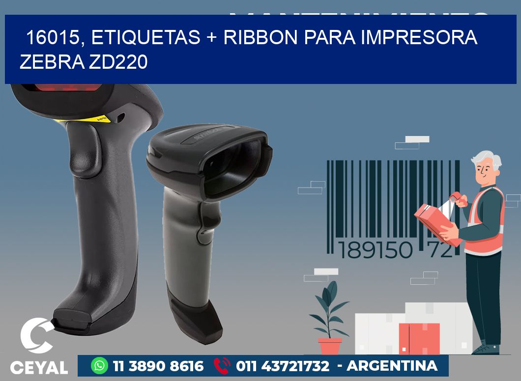 16015, etiquetas + ribbon para impresora zebra zd220