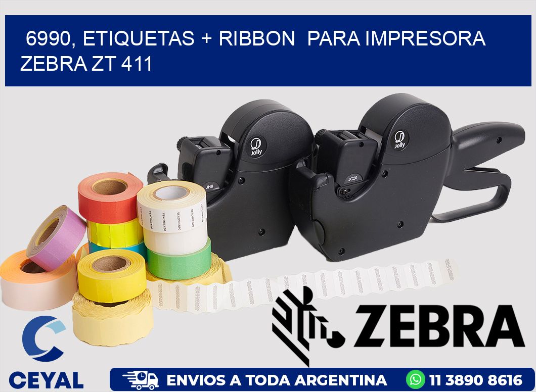 6990, etiquetas + ribbon  para impresora zebra ZT 411