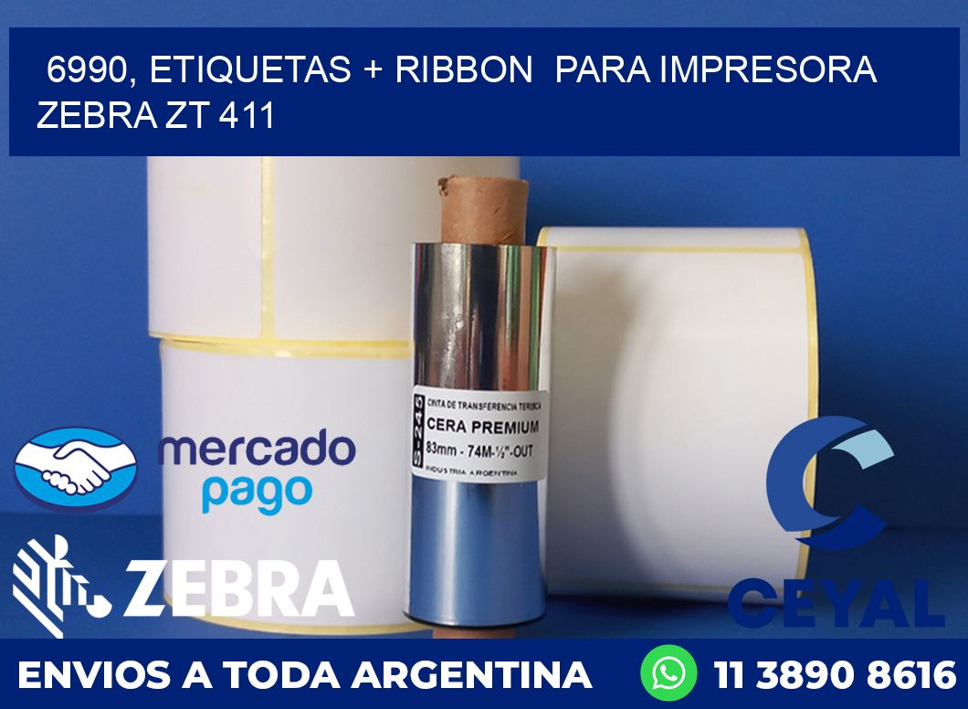 6990, etiquetas + ribbon  para impresora zebra ZT 411