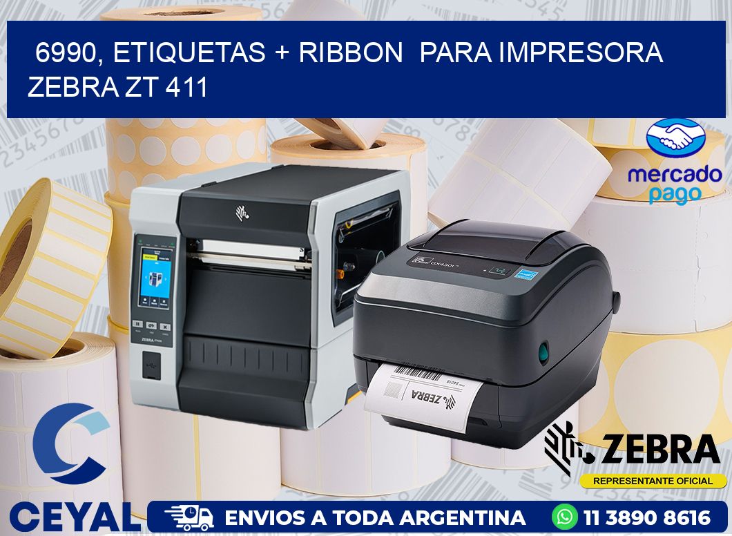 6990, etiquetas + ribbon  para impresora zebra ZT 411