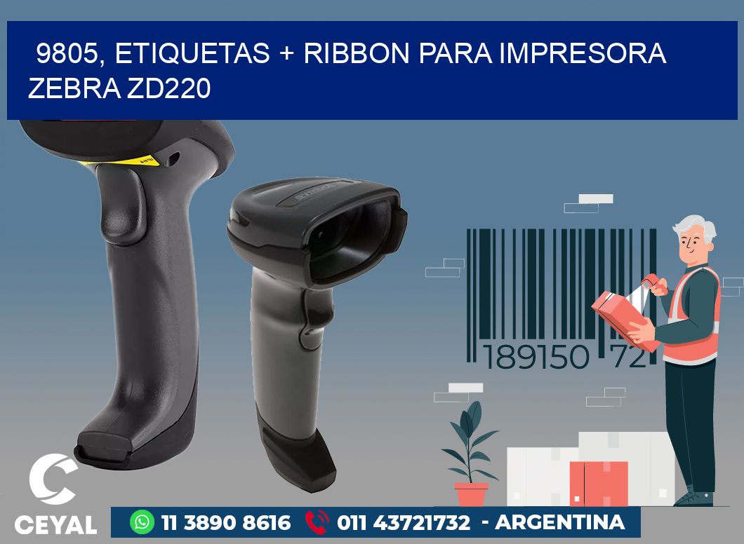 9805, etiquetas + ribbon para impresora zebra zd220