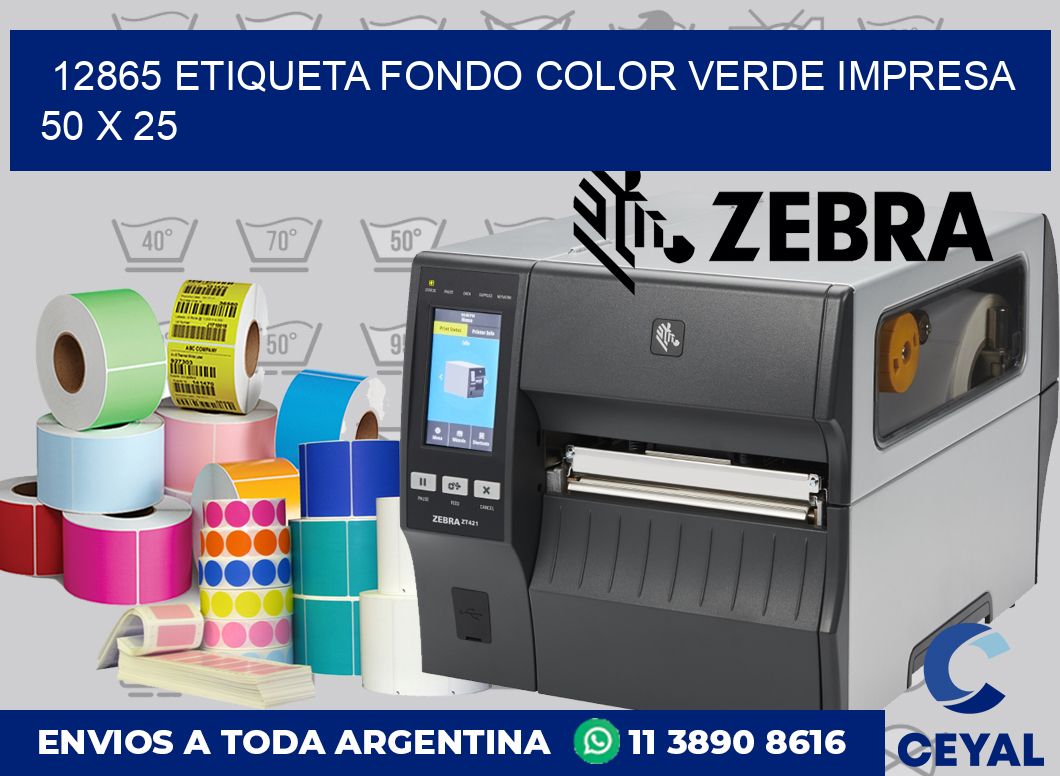 12865 ETIQUETA FONDO COLOR VERDE IMPRESA 50 X 25
