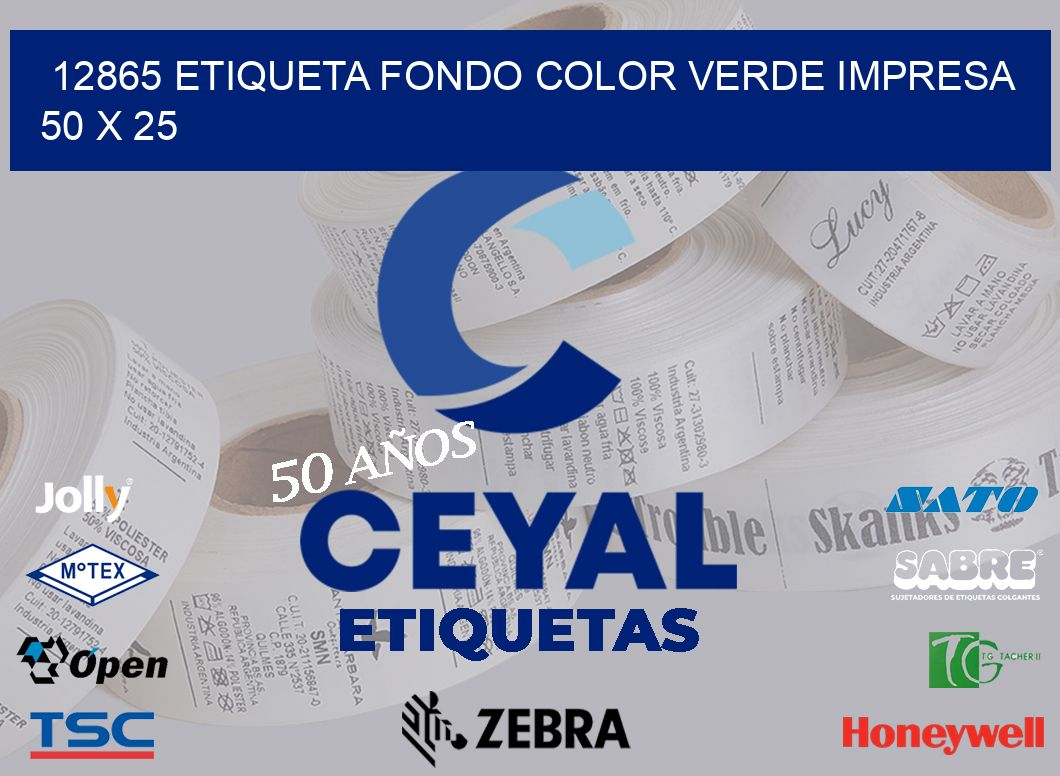 12865 ETIQUETA FONDO COLOR VERDE IMPRESA 50 X 25