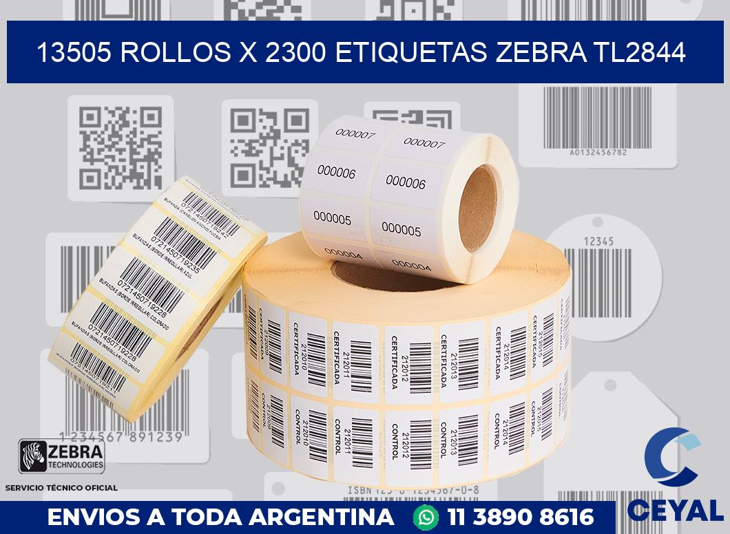 13505 Rollos x 2300 etiquetas zebra tl2844
