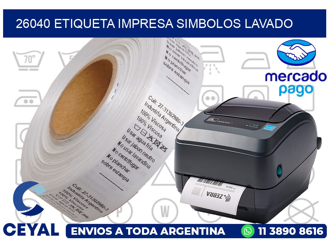 26040 ETIQUETA IMPRESA SIMBOLOS LAVADO