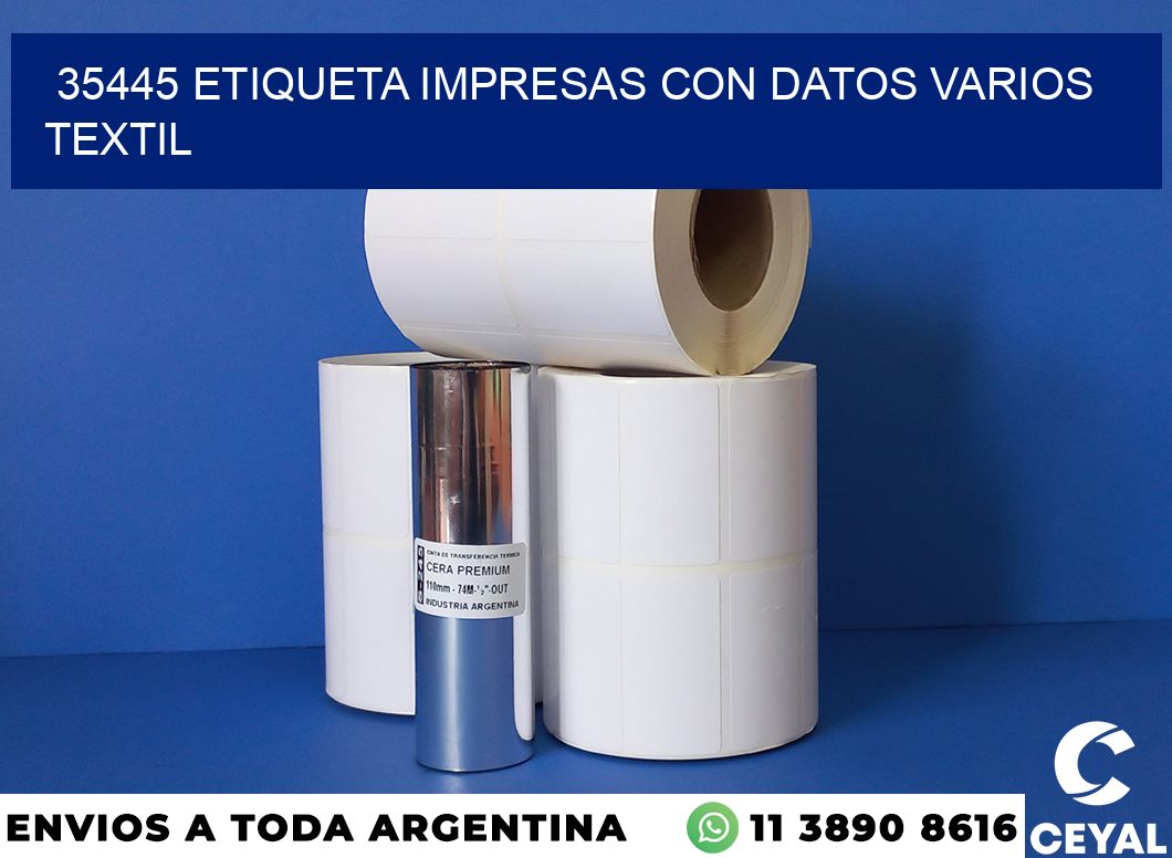 35445 ETIQUETA IMPRESAS CON DATOS VARIOS TEXTIL