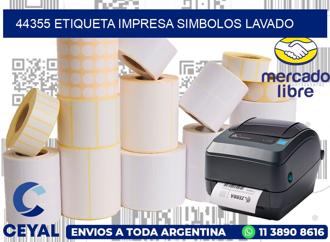 44355 ETIQUETA IMPRESA SIMBOLOS LAVADO