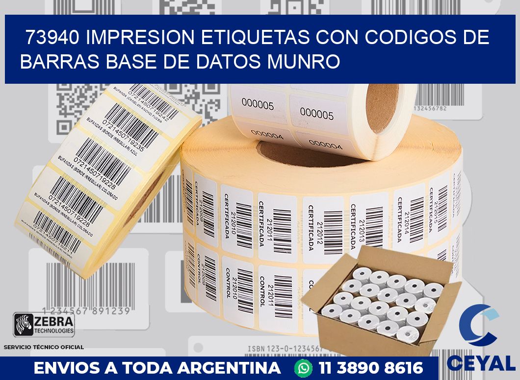 73940 IMPRESION ETIQUETAS CON CODIGOS DE BARRAS BASE DE DATOS MUNRO