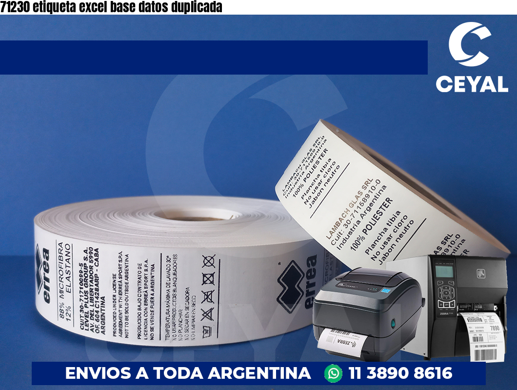71230 etiqueta excel base datos duplicada