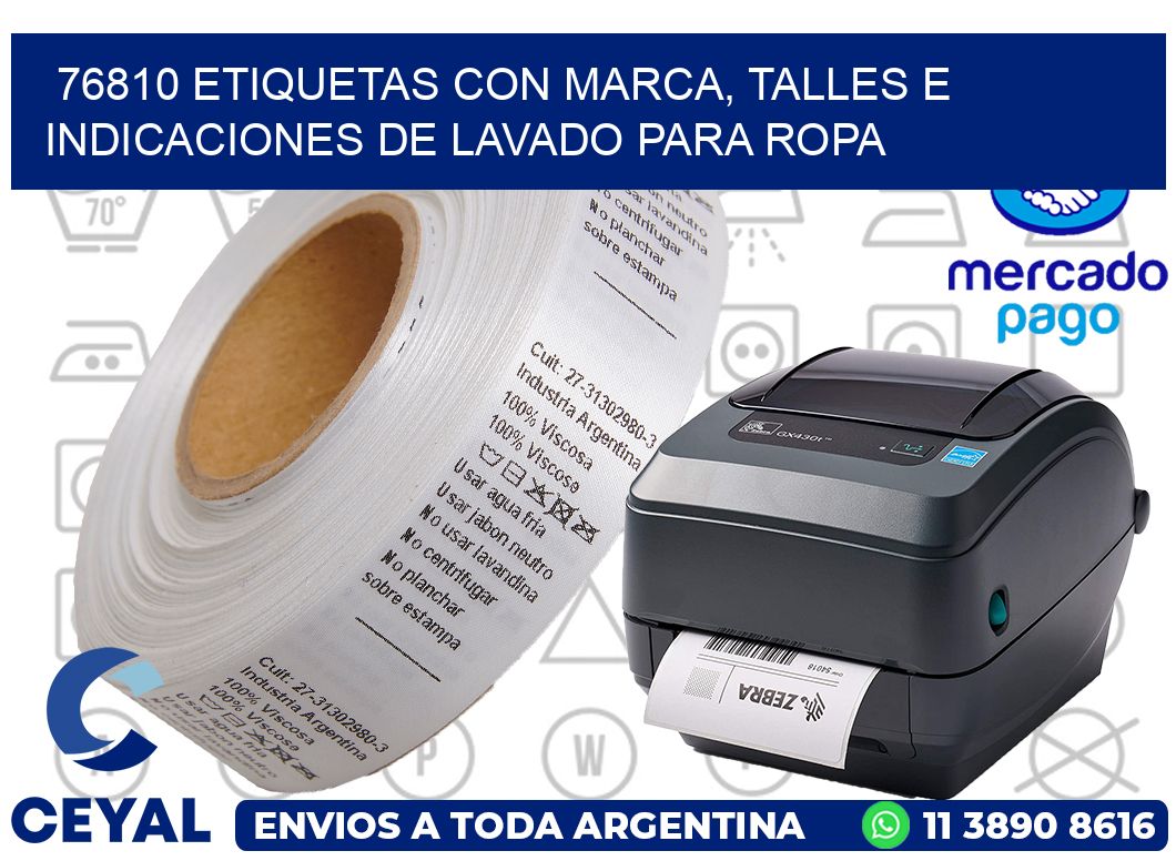 76810 ETIQUETAS CON MARCA, TALLES E INDICACIONES DE LAVADO PARA ROPA