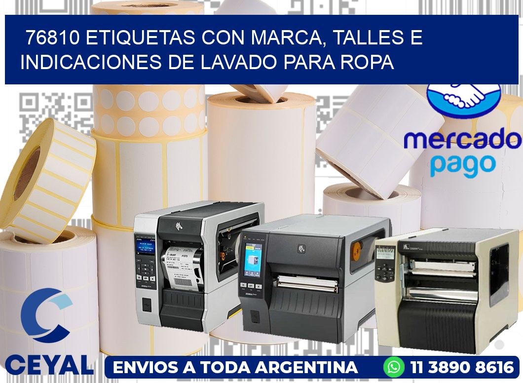 76810 ETIQUETAS CON MARCA, TALLES E INDICACIONES DE LAVADO PARA ROPA