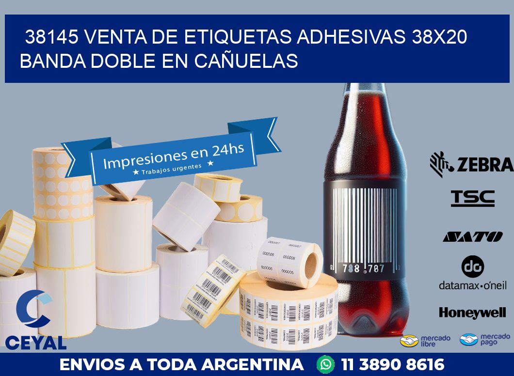 38145 VENTA DE ETIQUETAS ADHESIVAS 38X20 BANDA DOBLE EN CAÑUELAS