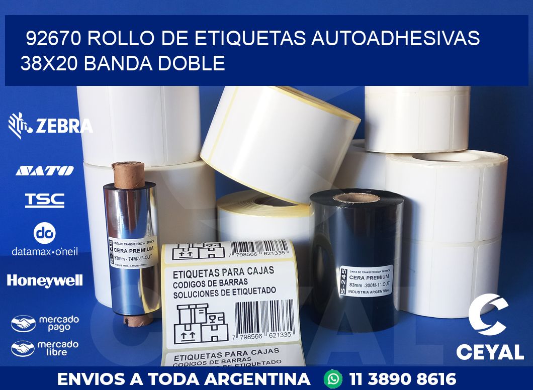 92670 ROLLO DE ETIQUETAS AUTOADHESIVAS 38X20 BANDA DOBLE