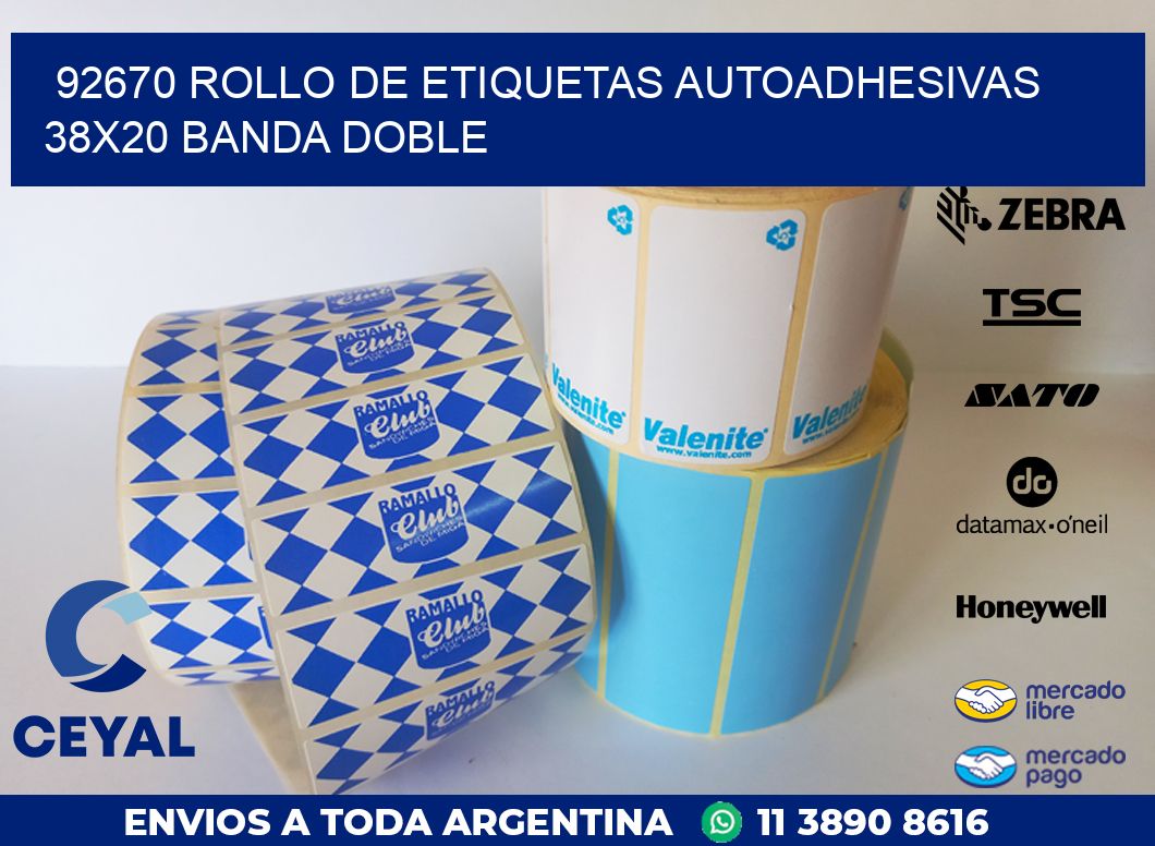 92670 ROLLO DE ETIQUETAS AUTOADHESIVAS 38X20 BANDA DOBLE