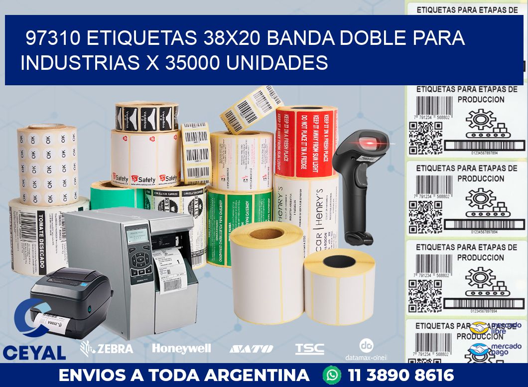 97310 ETIQUETAS 38X20 BANDA DOBLE PARA INDUSTRIAS X 35000 UNIDADES