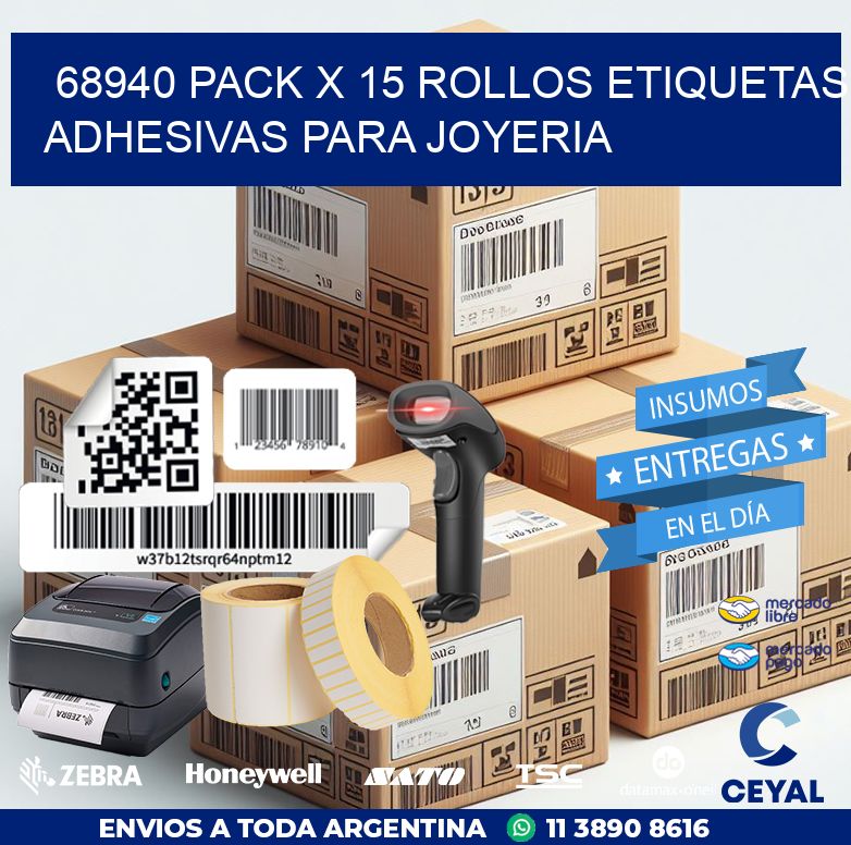 68940 PACK X 15 ROLLOS ETIQUETAS ADHESIVAS PARA JOYERIA