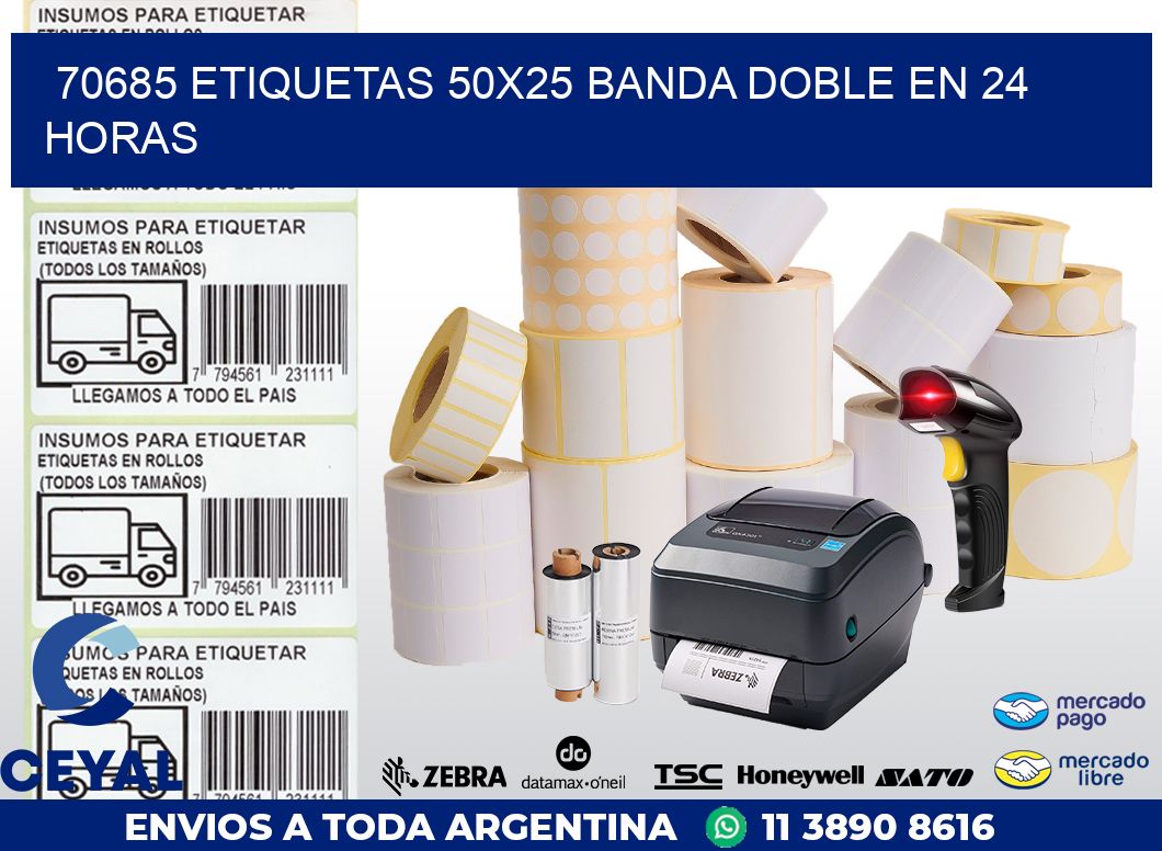 70685 ETIQUETAS 50X25 BANDA DOBLE EN 24 HORAS