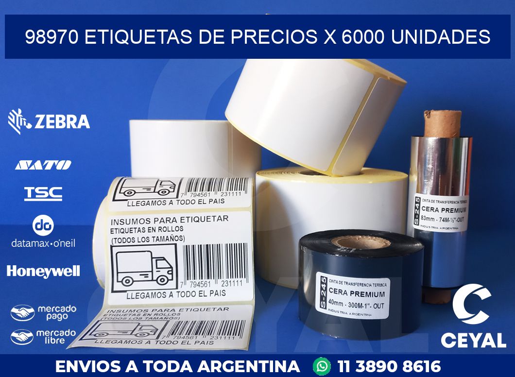 98970 ETIQUETAS DE PRECIOS X 6000 UNIDADES