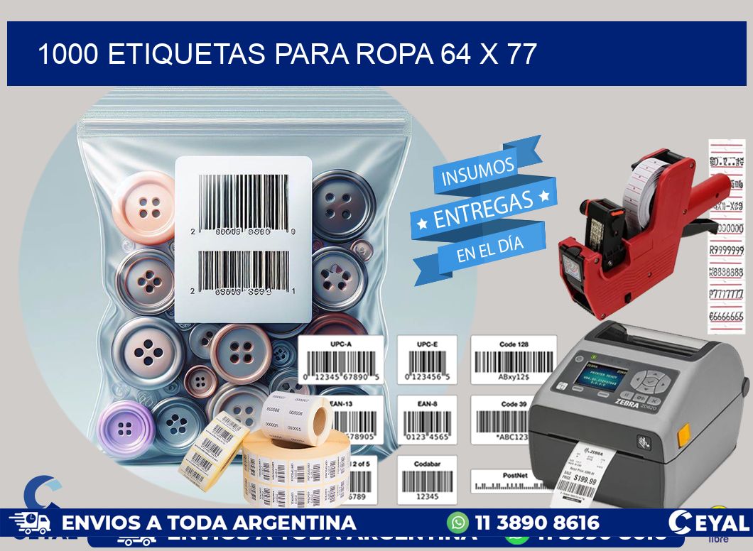 1000 ETIQUETAS PARA ROPA 64 x 77