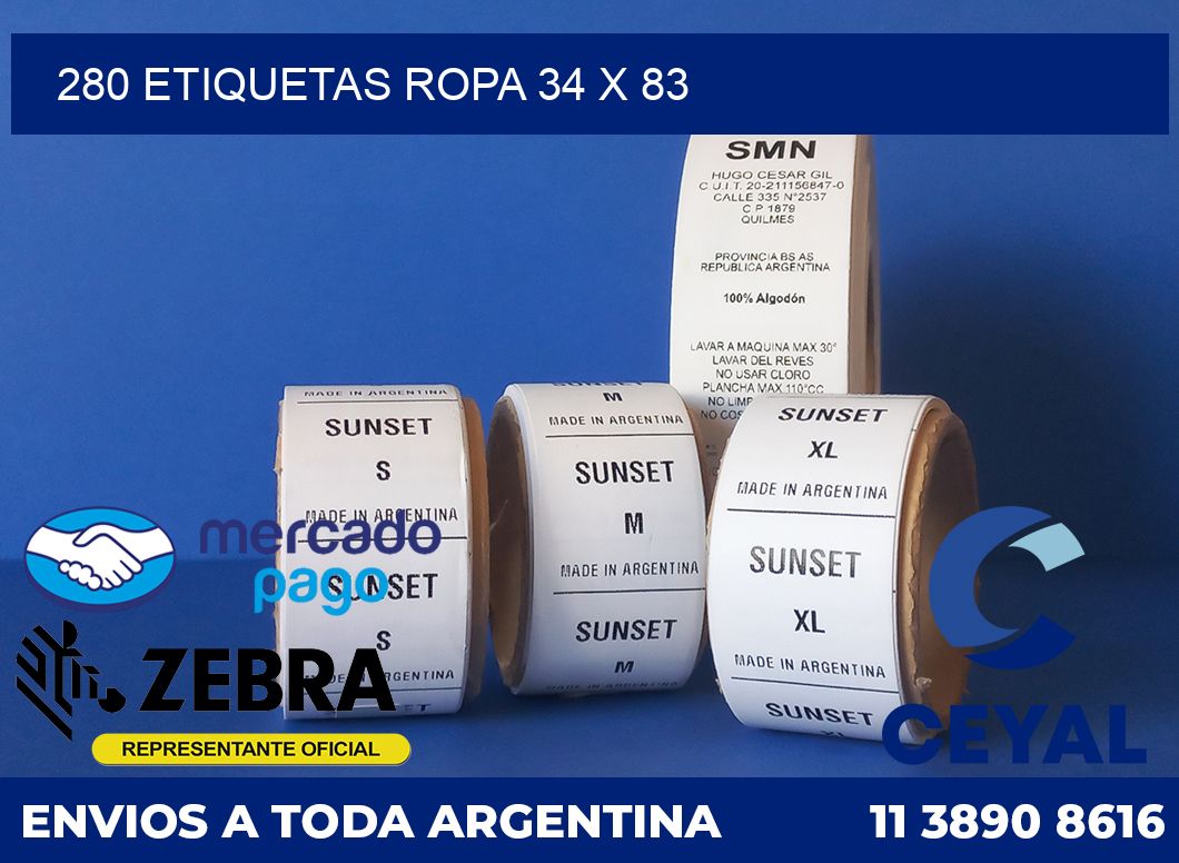 280 ETIQUETAS ROPA 34 x 83