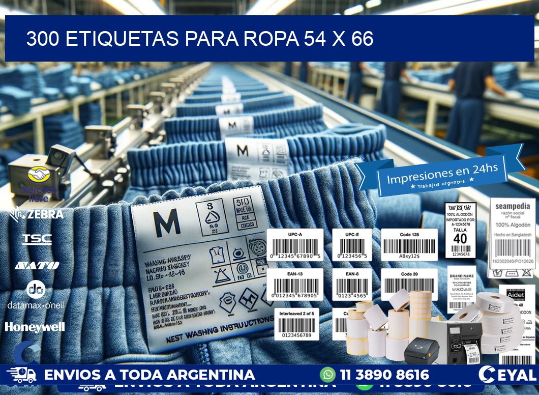 300 ETIQUETAS PARA ROPA 54 x 66