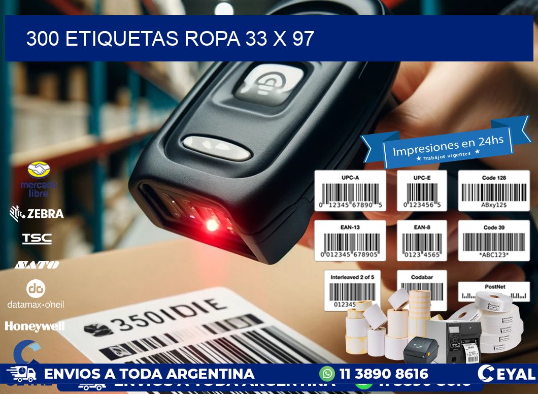 300 ETIQUETAS ROPA 33 x 97