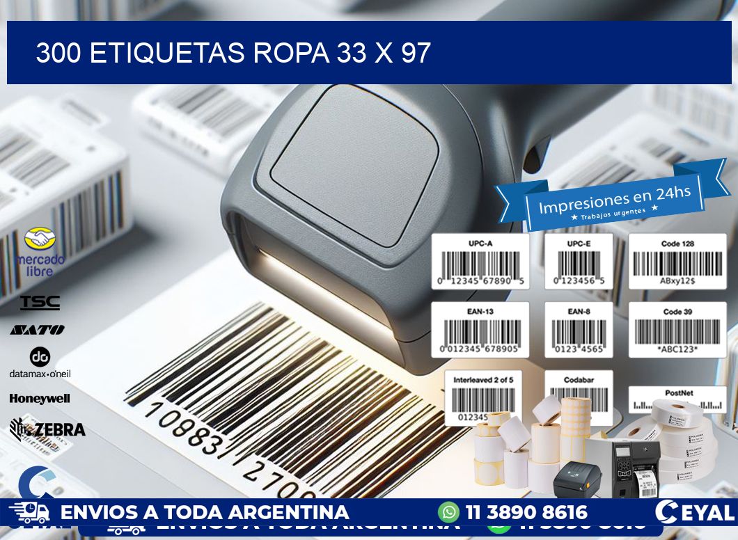 300 ETIQUETAS ROPA 33 x 97