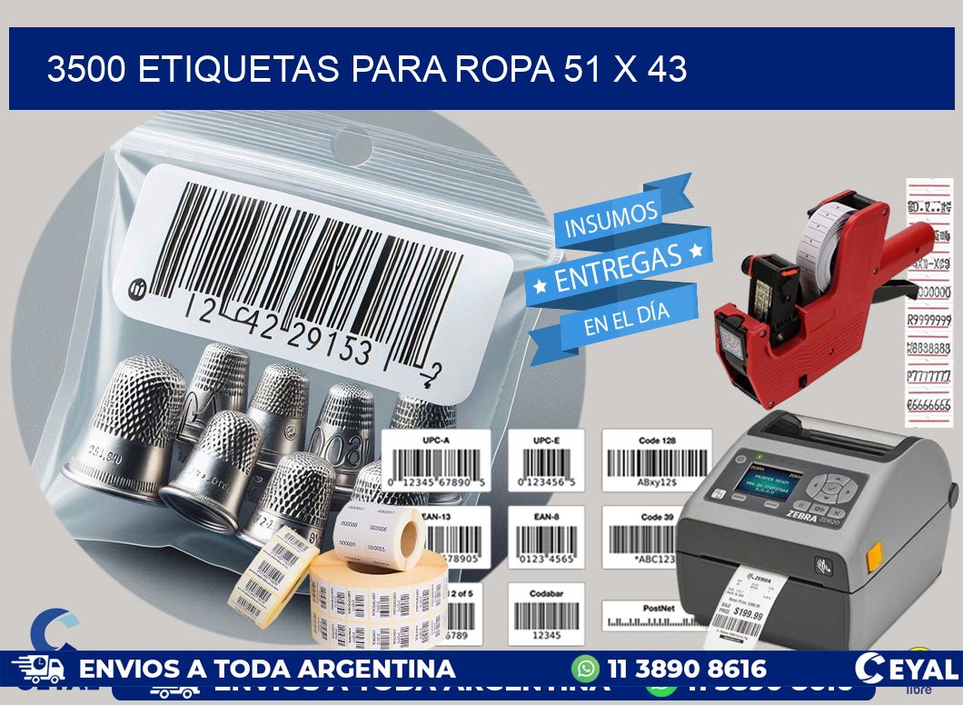 3500 ETIQUETAS PARA ROPA 51 x 43
