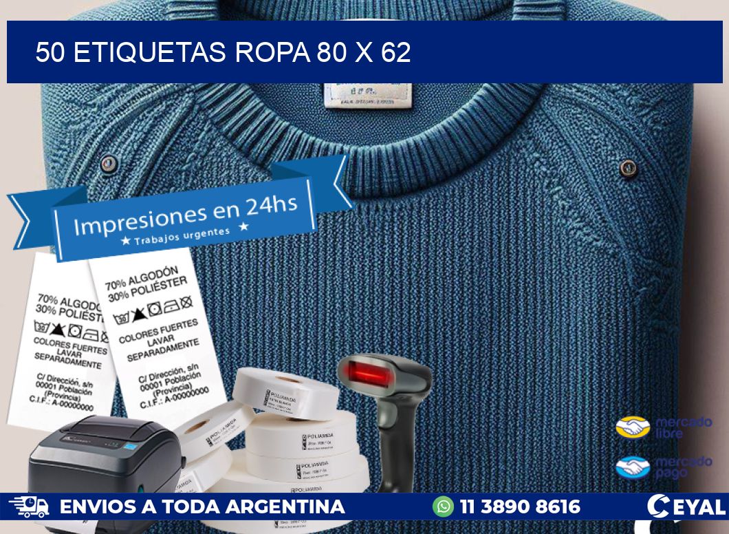 50 ETIQUETAS ROPA 80 x 62
