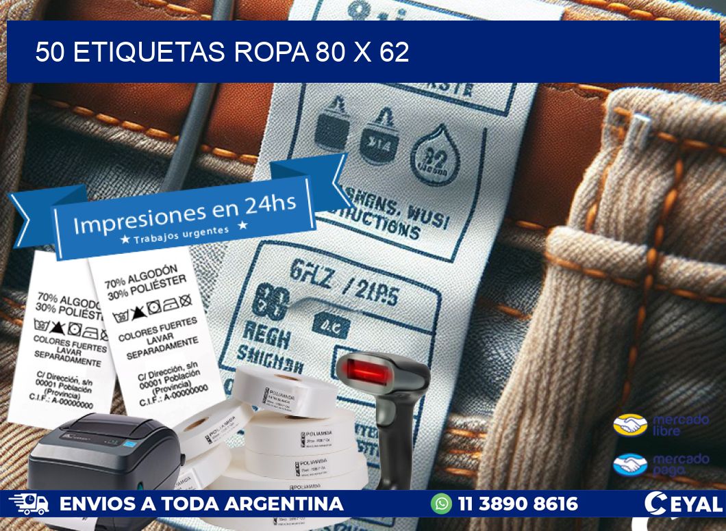 50 ETIQUETAS ROPA 80 x 62