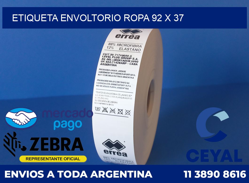 ETIQUETA ENVOLTORIO ROPA 92 x 37