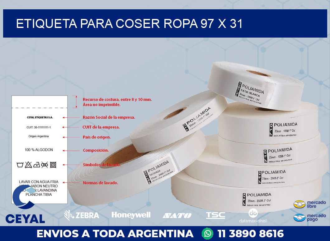 ETIQUETA PARA COSER ROPA 97 x 31