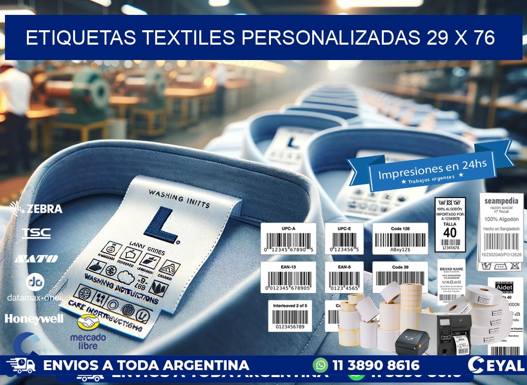 ETIQUETAS TEXTILES PERSONALIZADAS 29 x 76